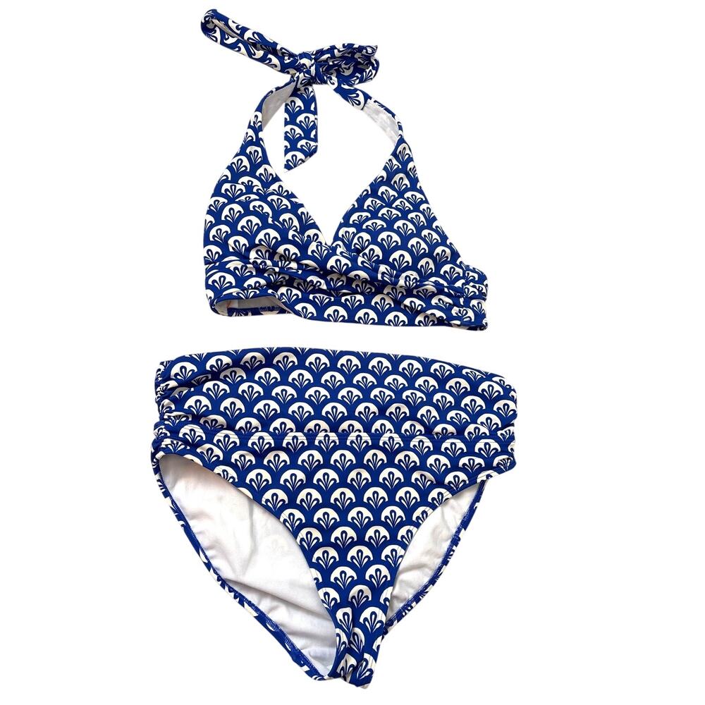 Boden Womens 6/8 Blue White Levanzo Halter Bikini Surf Foliage Swim Set